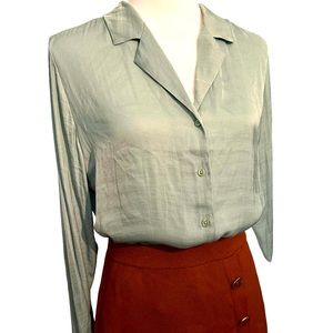 Rachel Roy Seafoam green minimalist button down long sleeve blouse shirt sz Med